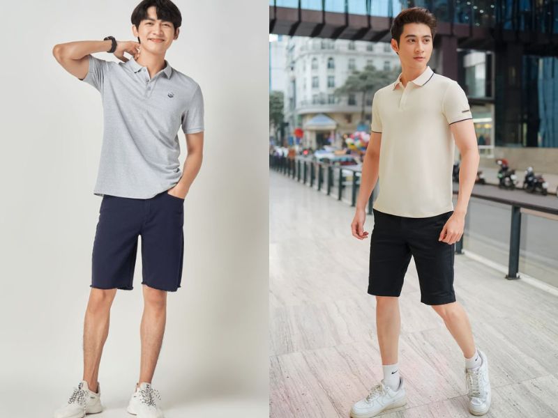 Áo polo mặc với quần short thoải mái