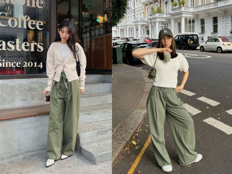 quần xanh rêu phối áo màu gì