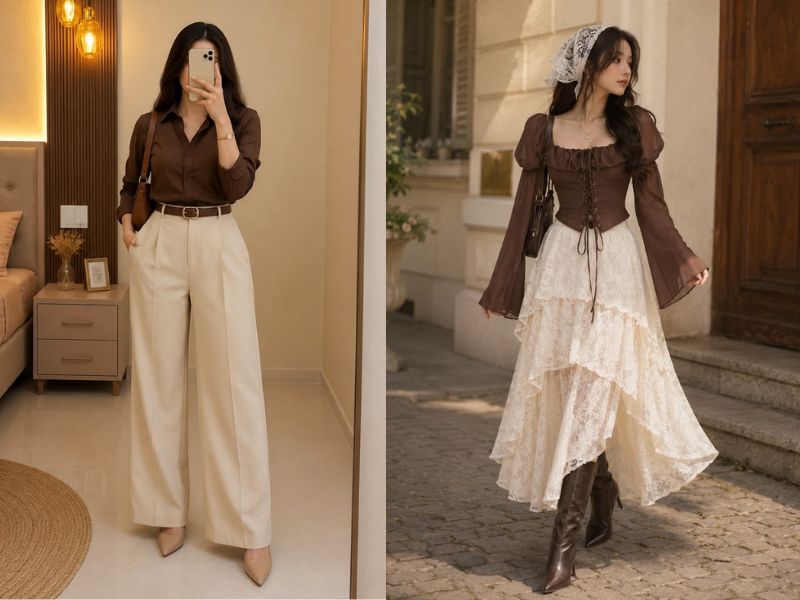 Phối màu Ivory với màu nâu