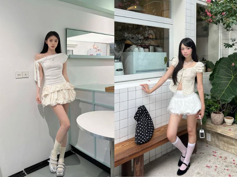 Phối trang phục màu Ivory và màu trắng