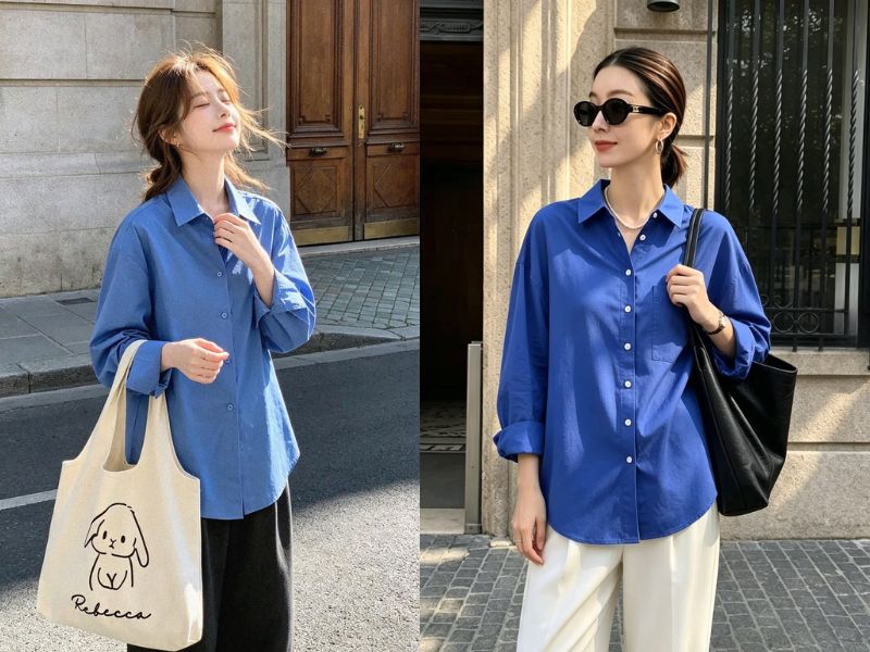 Túi tote kết hợp với áo sơ mi đơn giản