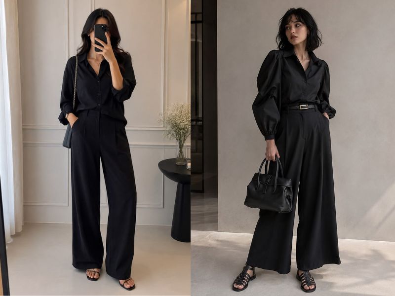 sơ mi đen mặc với quần gì