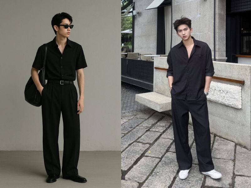 sơ mi đen mặc với quần gì