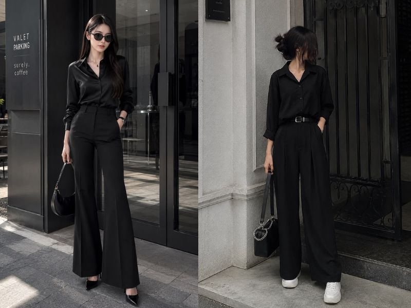 sơ mi đen mặc với quần gì