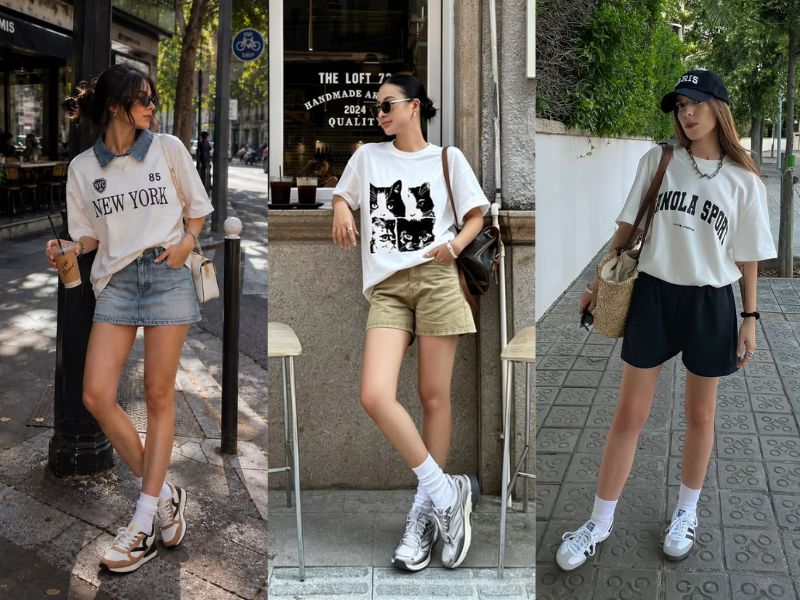 cách biến tấu áo thun rộng