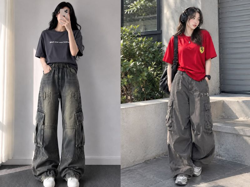 cách biến tấu áo thun rộng