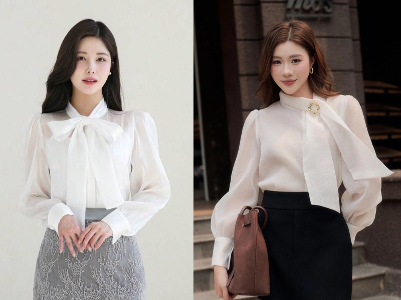 Thiết kế áo cổ nơ hút mắt