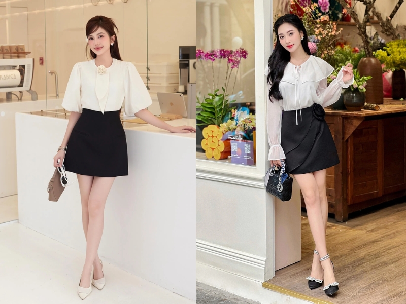 Diện chân váy chữ A cùng áo blouse