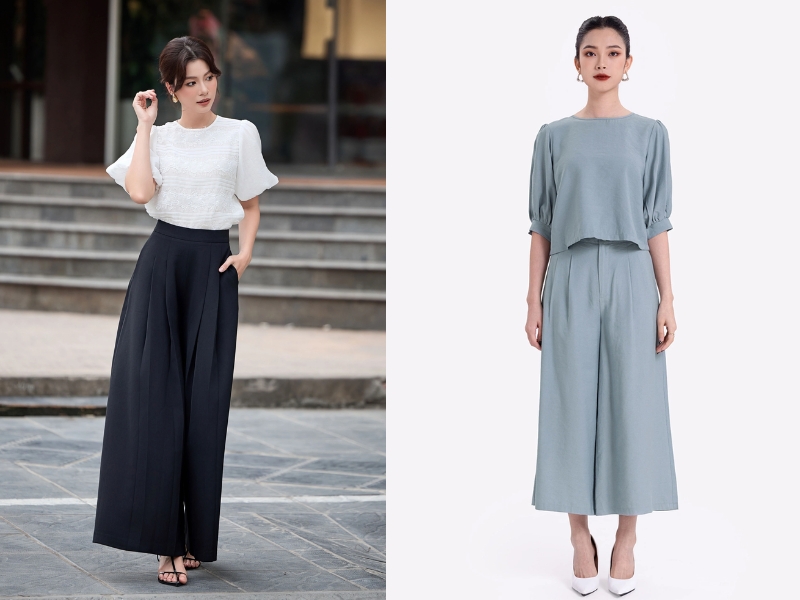 Có thể mặc áo blouse với quần culottes