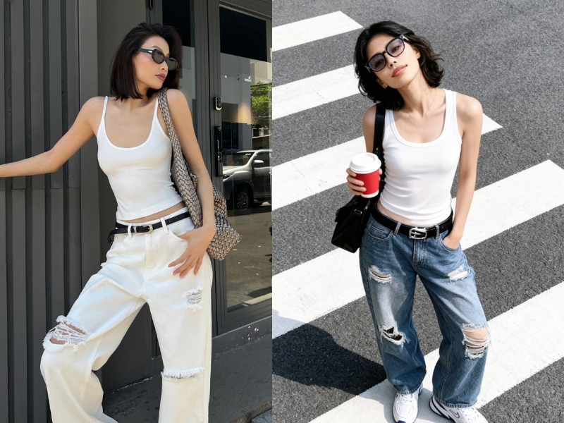 Mix áo trắng cùng quần jeans