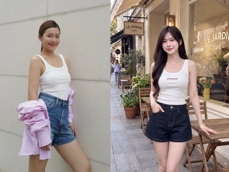 Mặc áo ba lỗ với quần shorts jeans