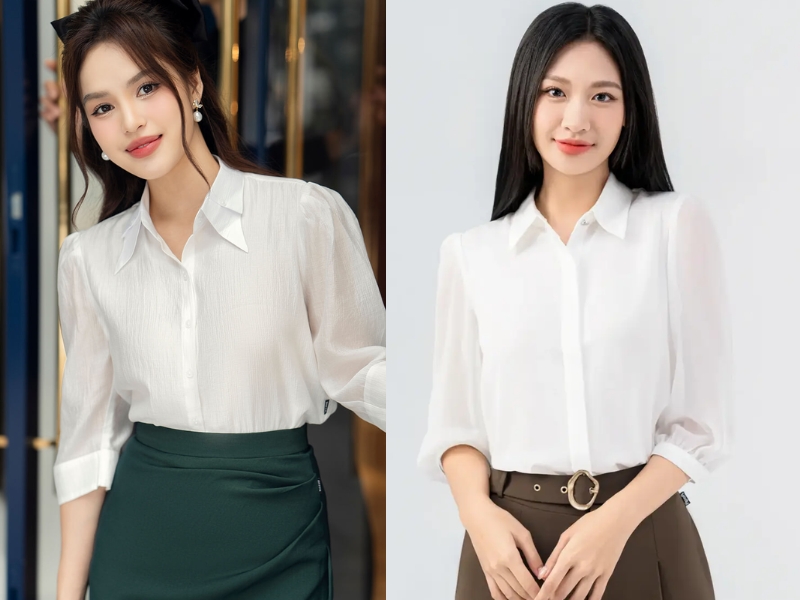 Mặc áo sơ mi trắng tay lỡ thời trang