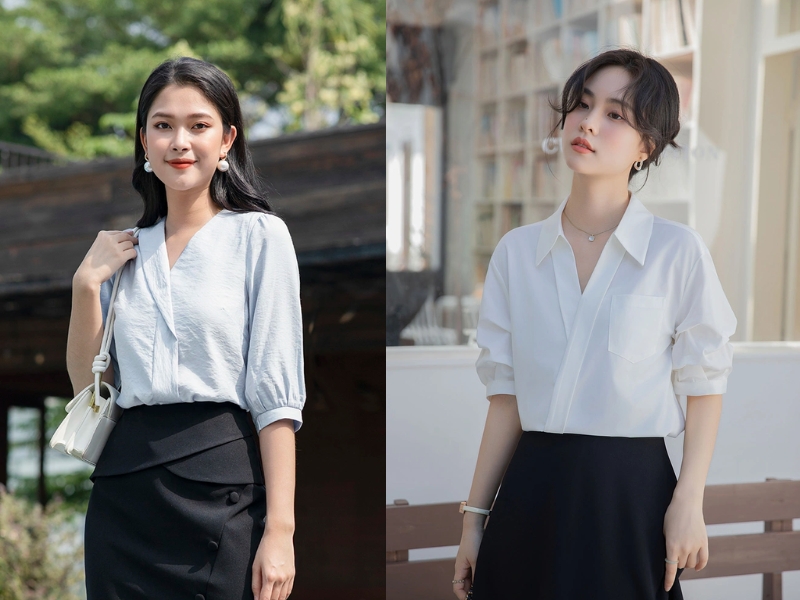 Áo sơ mi cổ V quyến rũ