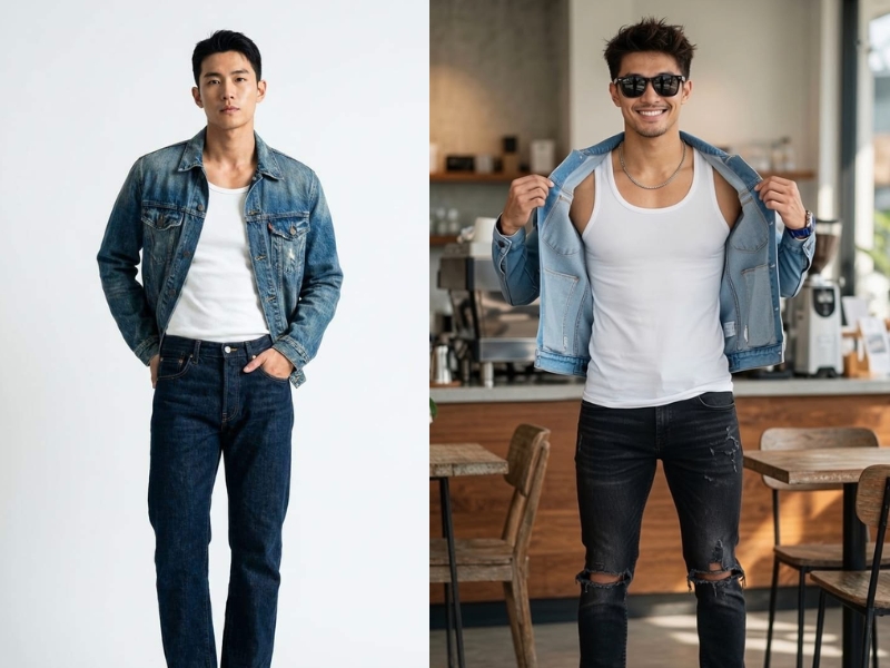 Diện áo khoác bên ngoài áo ba lỗ