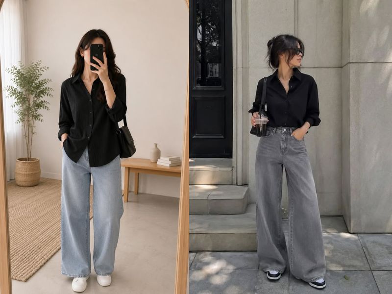 sơ mi đen mặc với quần gì
