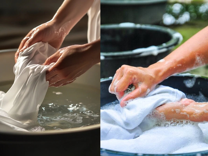 Dùng nước mát để giặt trang phục khi chưa xác định khả năng chịu nhiệt 