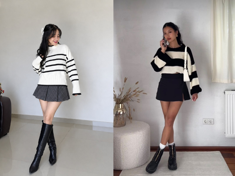 chân váy dạ ngắn kết hợp với áo gì