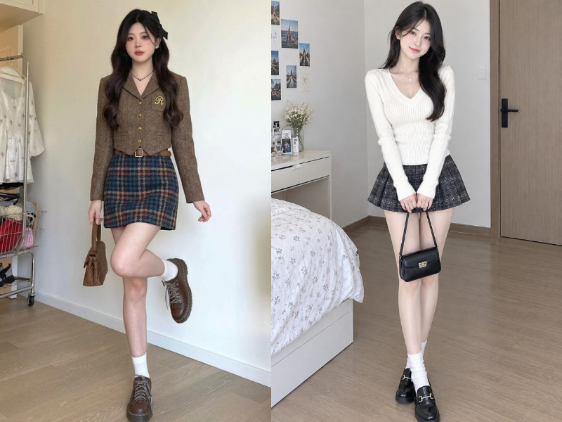 chân váy dạ ngắn kết hợp với áo gì