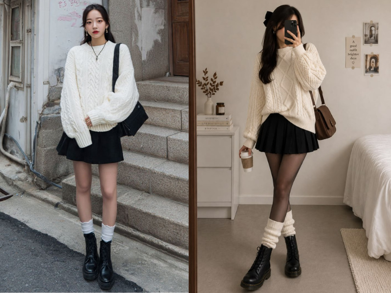chân váy dạ ngắn kết hợp với áo gì