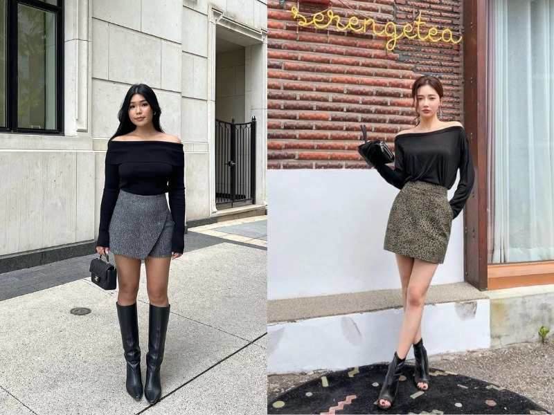 chân váy dạ ngắn kết hợp với áo gì