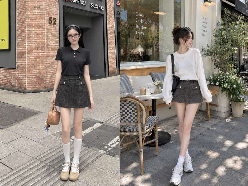 chân váy dạ ngắn kết hợp với áo gì