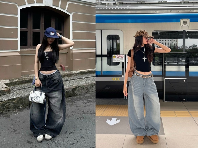 Nữ giới mặc quần cạp cao kết hợp áo croptop