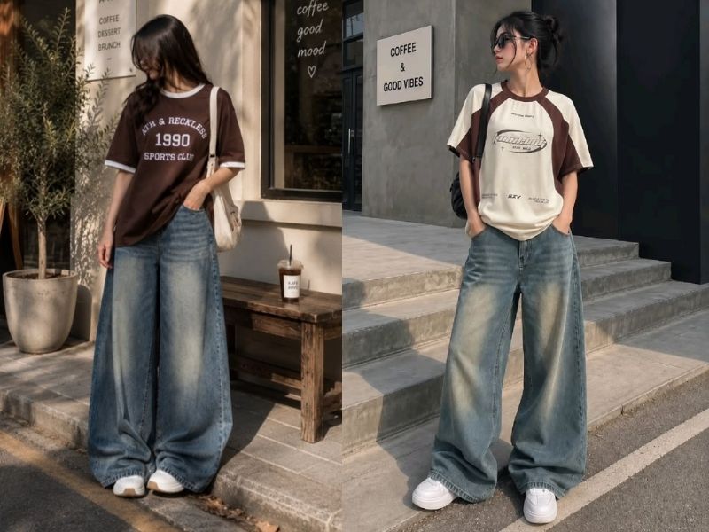 cách biến tấu áo thun rộng