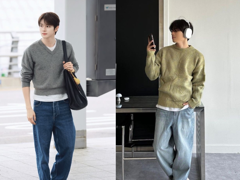 Mix áo jumper với quần jeans nam