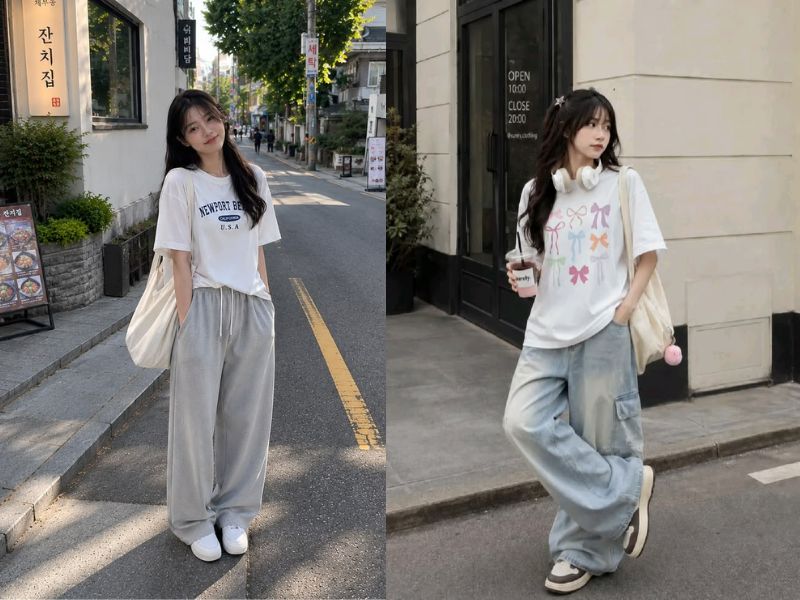 cách biến tấu áo thun rộng