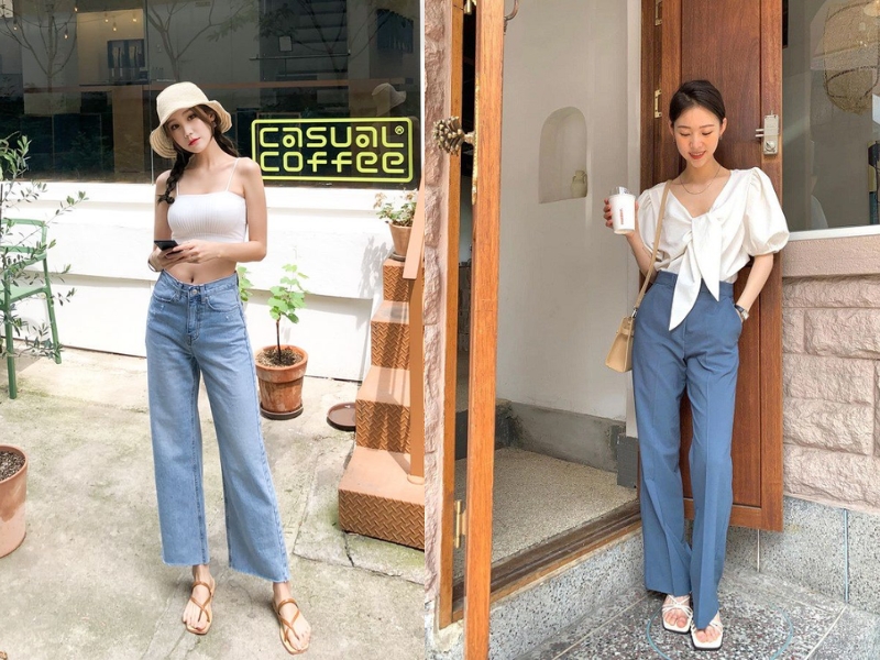 Kết hợp jean ống suông cùng sandal