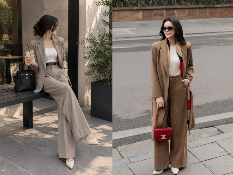 Kết hợp áo brazer cùng quần suông