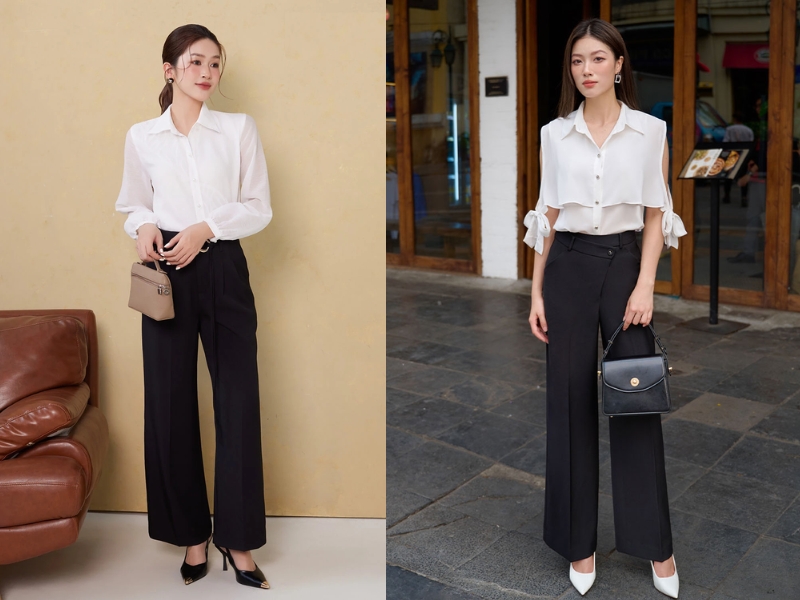 Kết hợp áo sơ mi với quần tây suông