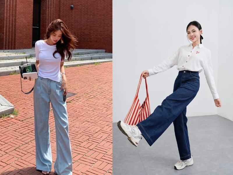 Chất liệu jeans quần suông đơn giản