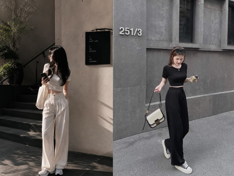 Mix quần suông cùng áo croptop