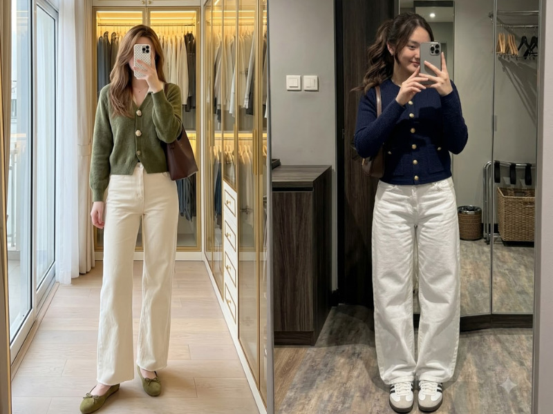 phối đồ với quần jean trắng nữ