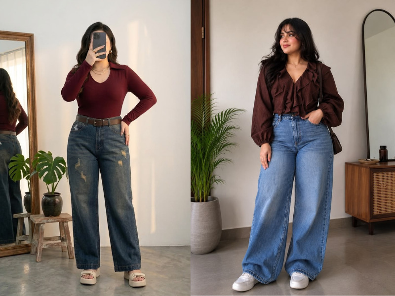 Quần jean ống suông mặc cùng áo blouse