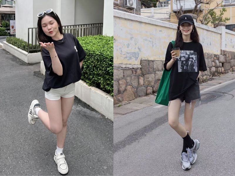 cách biến tấu áo thun rộng