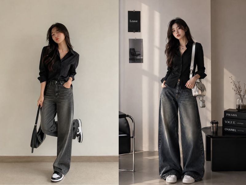 sơ mi đen mặc với quần gì
