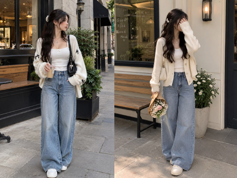 quần jean ống suông mặc với áo gì