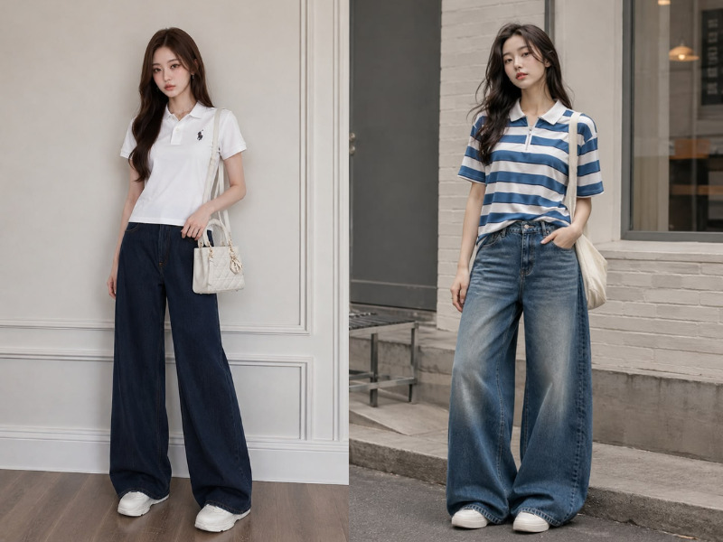 quần jean ống suông mặc với áo gì