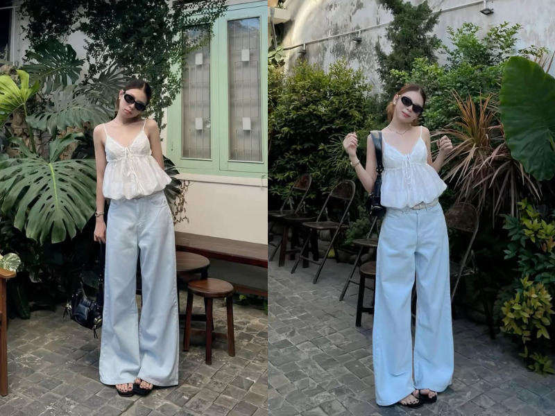 quần jean ống suông mặc với áo gì