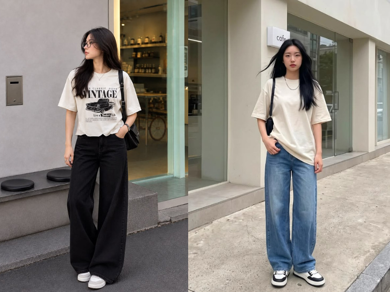 quần jean ống suông mặc với áo gì