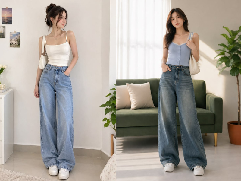 quần jean ống suông mặc với áo gì