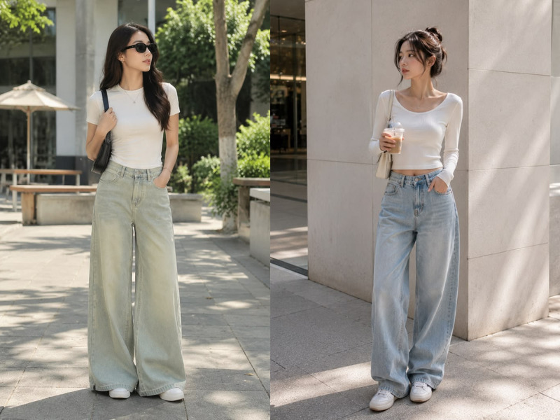 quần jean ống suông mặc với áo gì