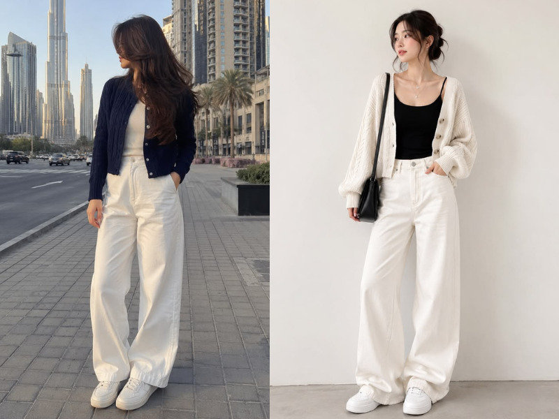 phối đồ với quần jean trắng nữ