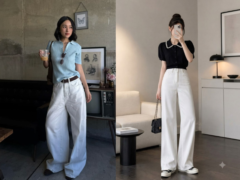 phối đồ với quần jean trắng nữ