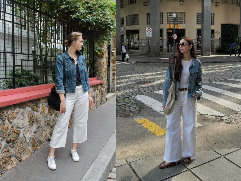 phối đồ với quần jean trắng nữ