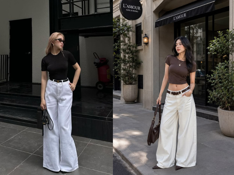 phối đồ với quần jean trắng nữ