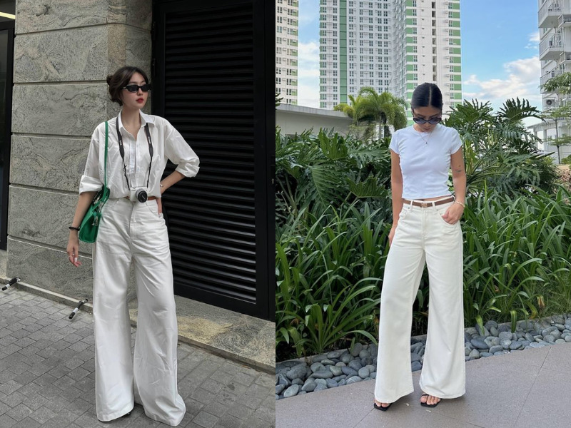 phối đồ với quần jean trắng nữ