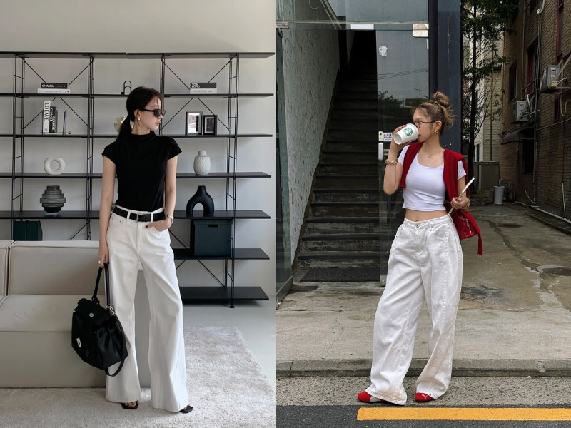 phối đồ với quần jean trắng nữ